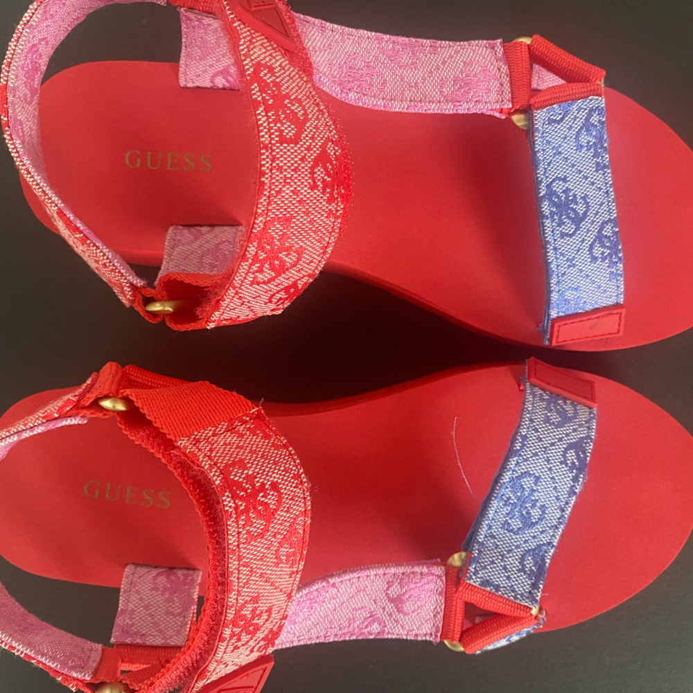 Very comfortable shoes size 8 red with pink blue on the straps